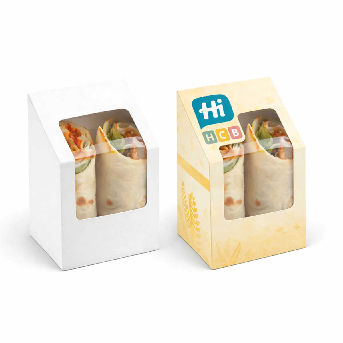 Personalised cardboard packaging for tortilla wraps featuring high-quality colour printing and a secure tuck-in design- class=